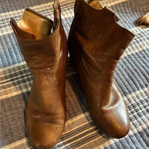 Frye Brown Leather Ankle Booties with Western Flair